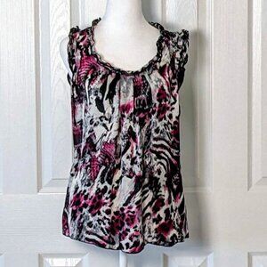 SIGNATURE BY LARRY LEVINE Women's Sleeveless Blouse Top Size S Purple Print
